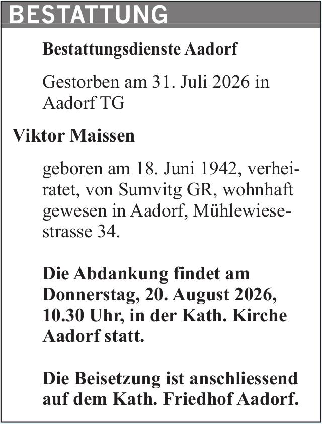 Viktor Maissen, Juli 2026 / TA