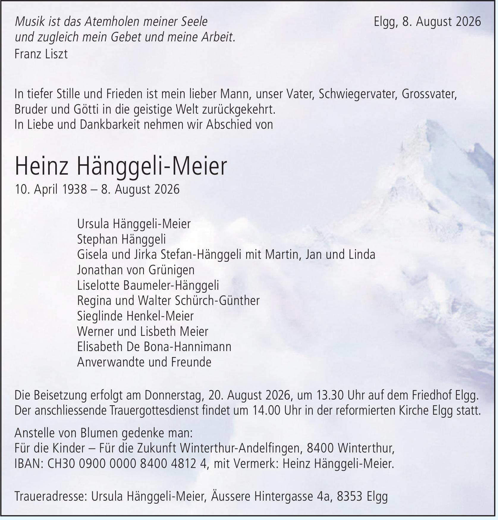Heinz Häggeli-Meier, August 2026 / TA