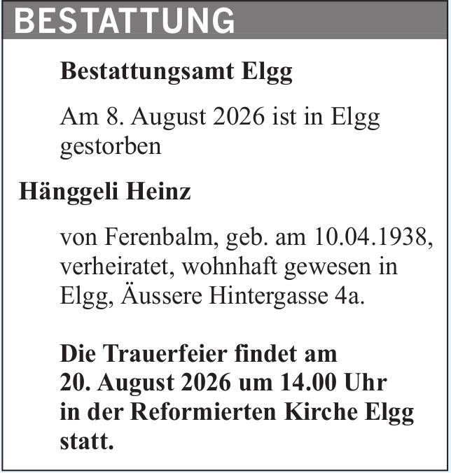 Hänggeli Heinz, August 2026 / TA