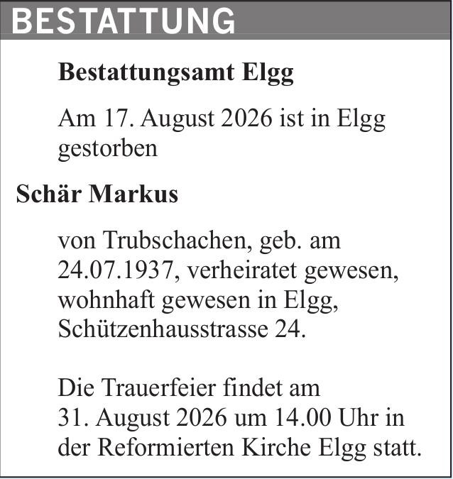 Schär Markus, August 2026 / TA