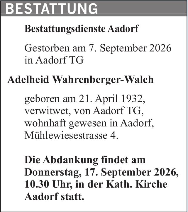 Adelheid Wahrenberger-Walch, September 2026 / TA