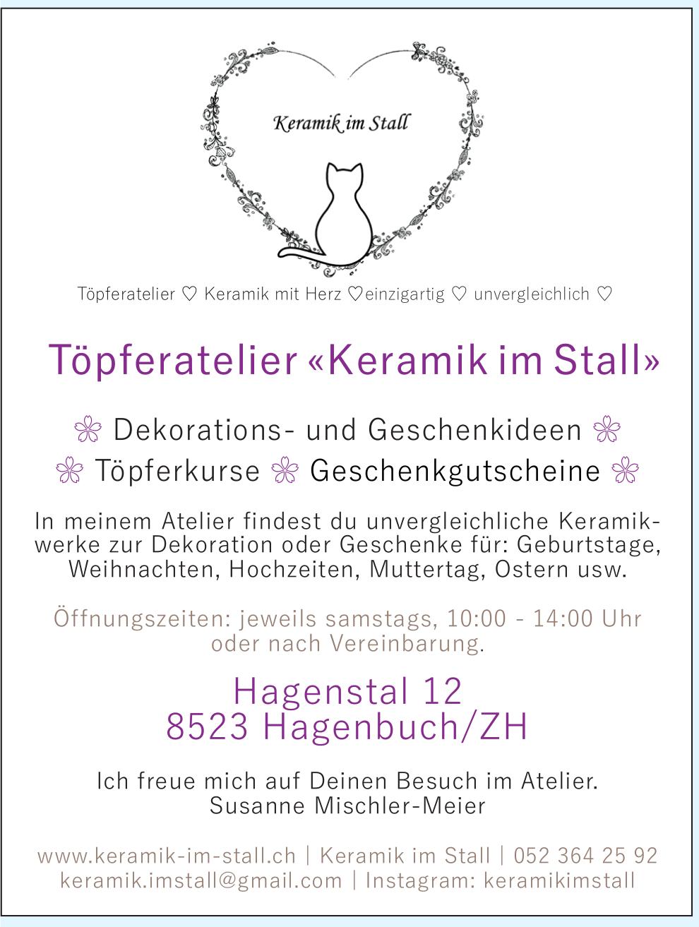 Töpferatelier «Keramik im Stall», Hagenbuch/ZH - Dekorations- und Geschenkideen, Töpferkurse,  Geschenkgutscheine