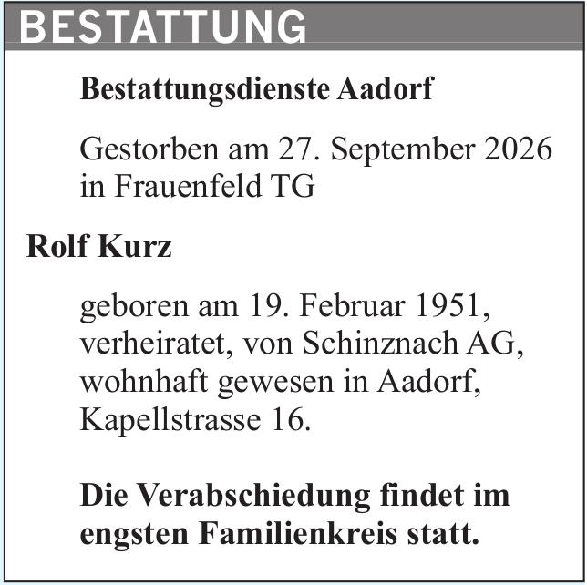 Rolf Kurz, September 2026 / TA