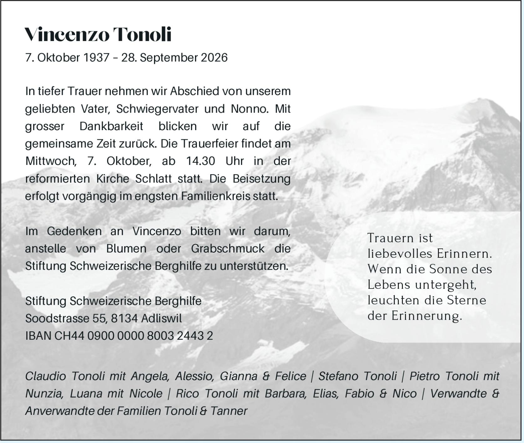 Vincenzo Tonoli, September 2026 / TA