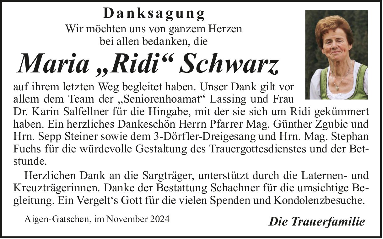 Schwarz Maria „Ridi“, im November 2024 / DS