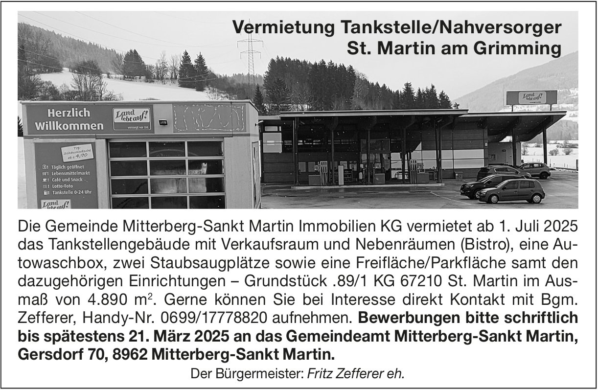 Tankstellengebäude, Mitterberg-Sankt Martin, zu vermieten