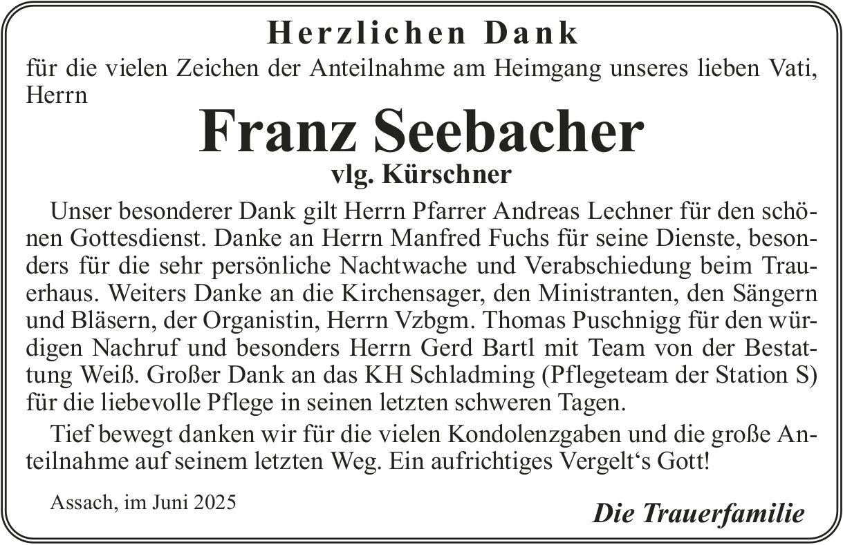 Seebacher Franz, im Juni 2025 / DS