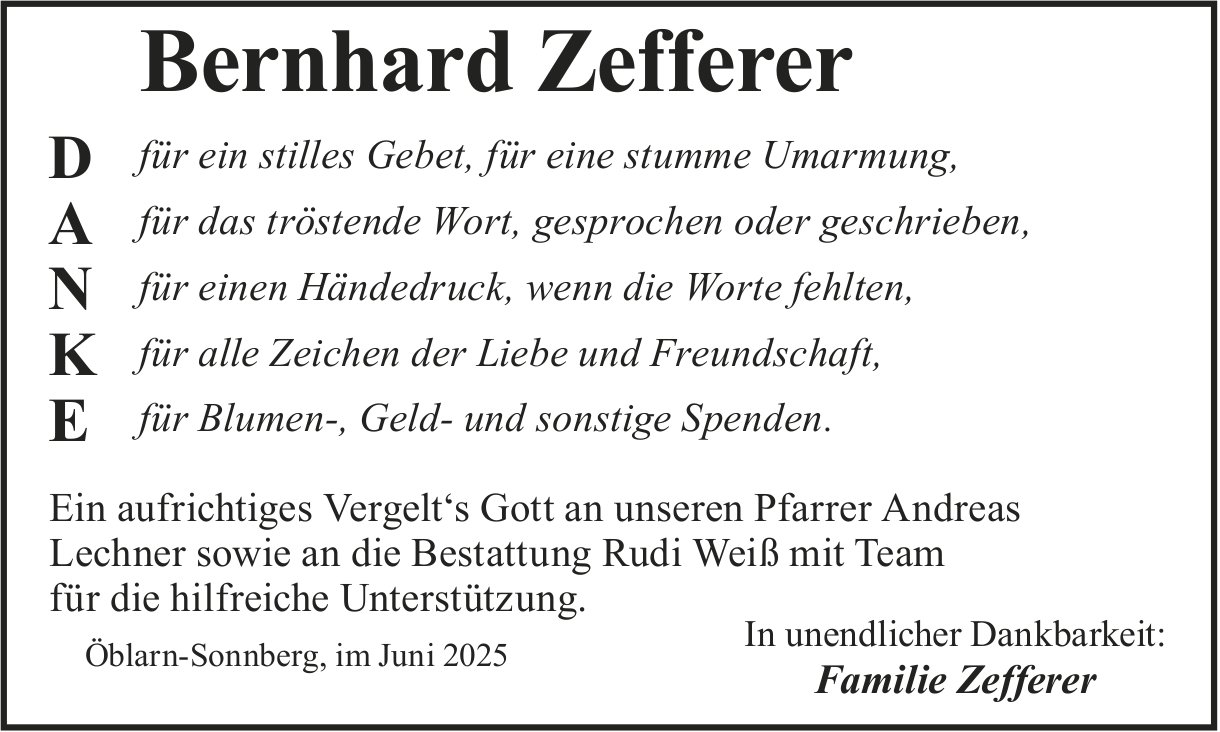 Zefferer Bernhard, im Juli 2025 / DS