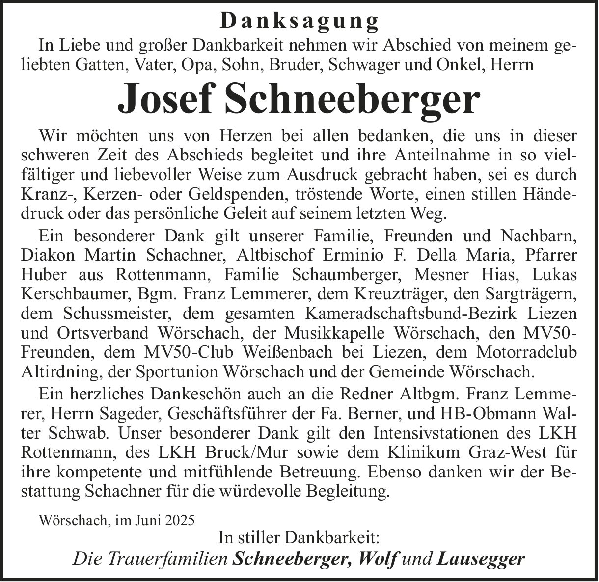 Schneeberger Josef, im Juli 2025 / DS