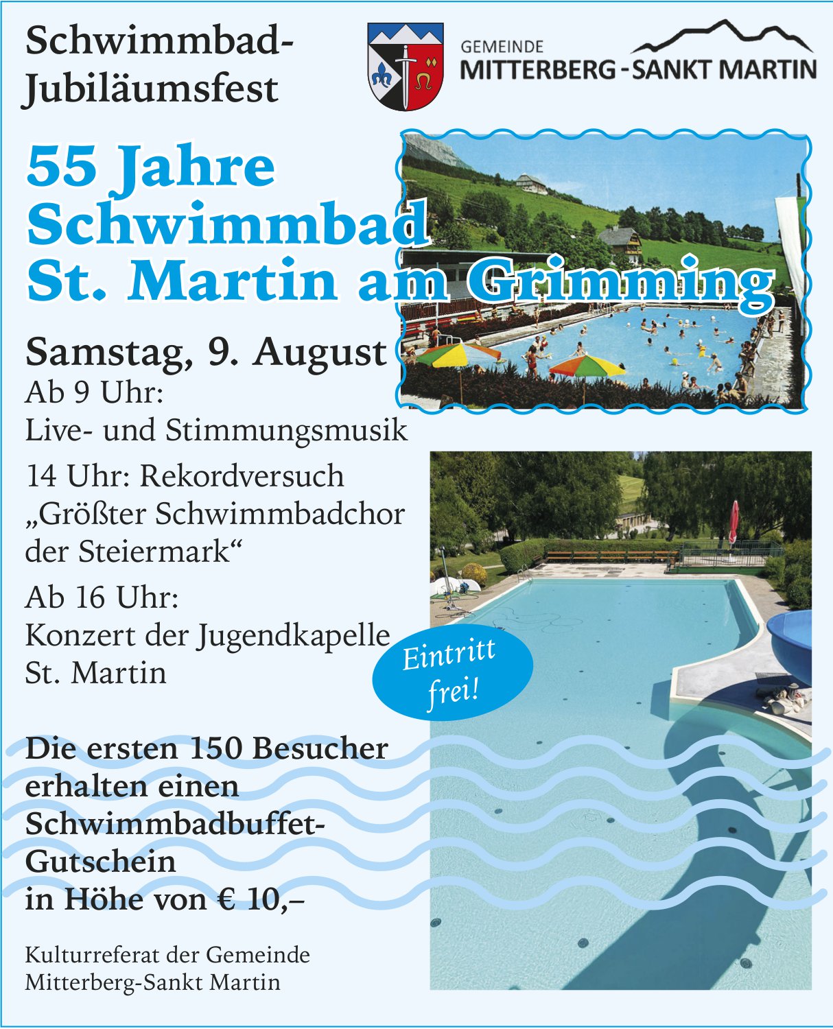 Schwimmbad-Jubiläumsfest, 9. August, ab 9 Uhr