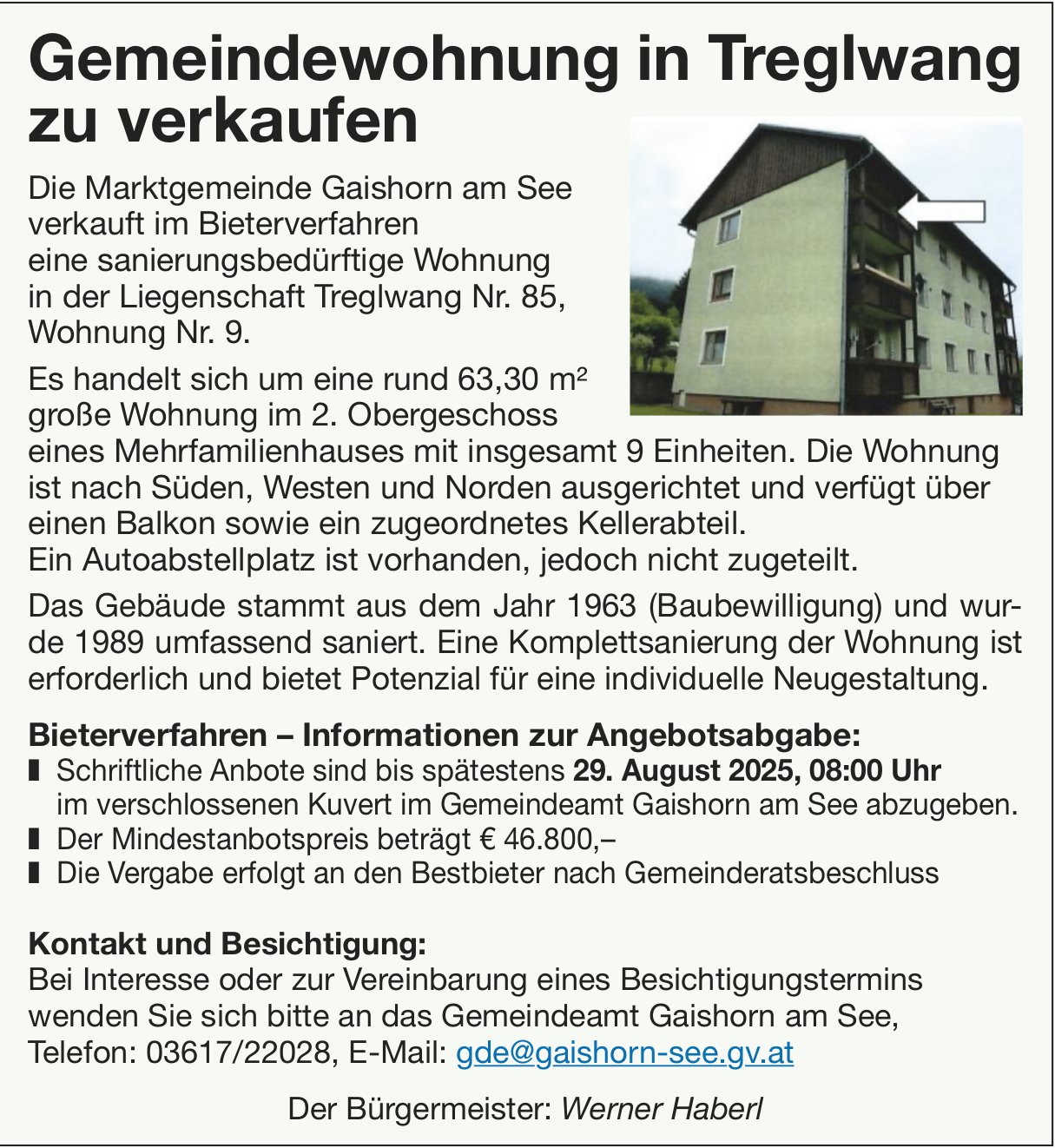Gemeindewohnung in Treglwang, zu verkaufen