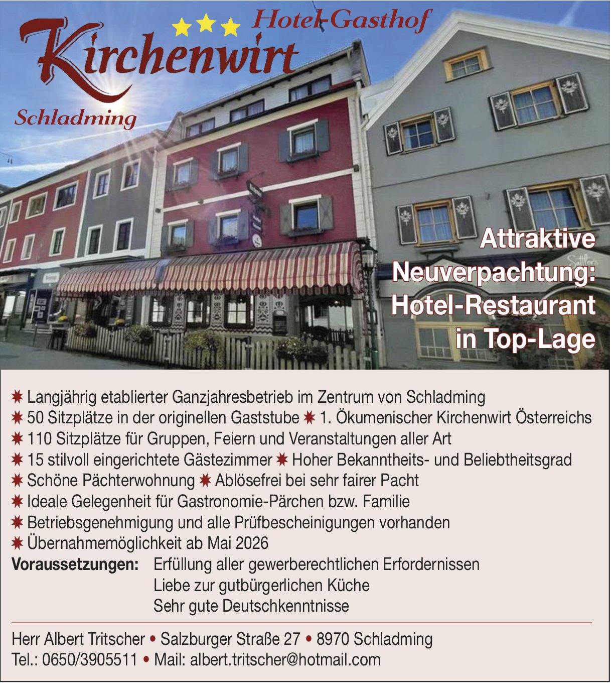 Attraktive Neuverpachtung: Hotel-Restaurant in Top-Lage, Schladming, zu vermieten