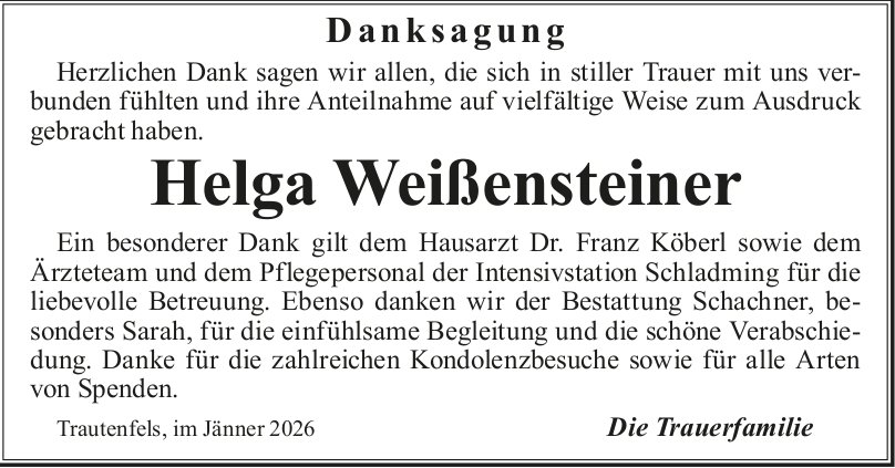 Weißensteiner Helga, im Januar 2026 / DS