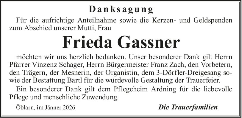 Gassner Frieda, im Januar 2026 / DS