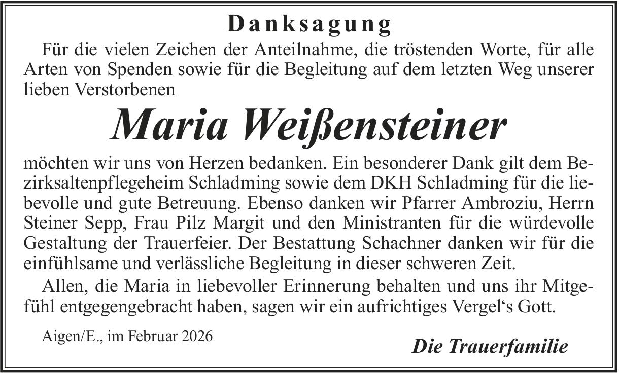 Weißensteiner Maria, im Februar 2026 / DS