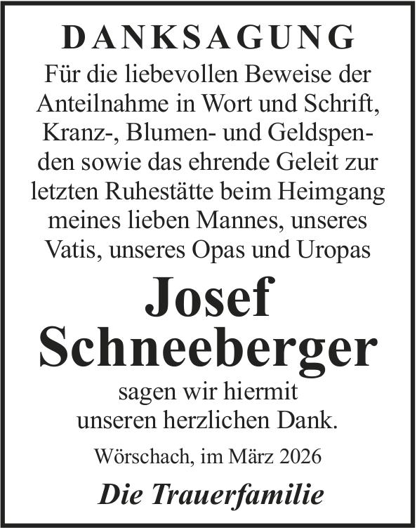 Schneeberger Josef, im April 2026 / DS