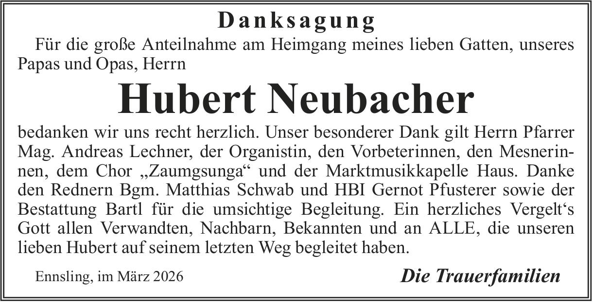 Neubacher Hubert, im April 2026 / DS