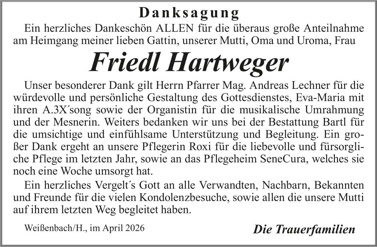 Hartweger Friedl, im August 2026 / DS