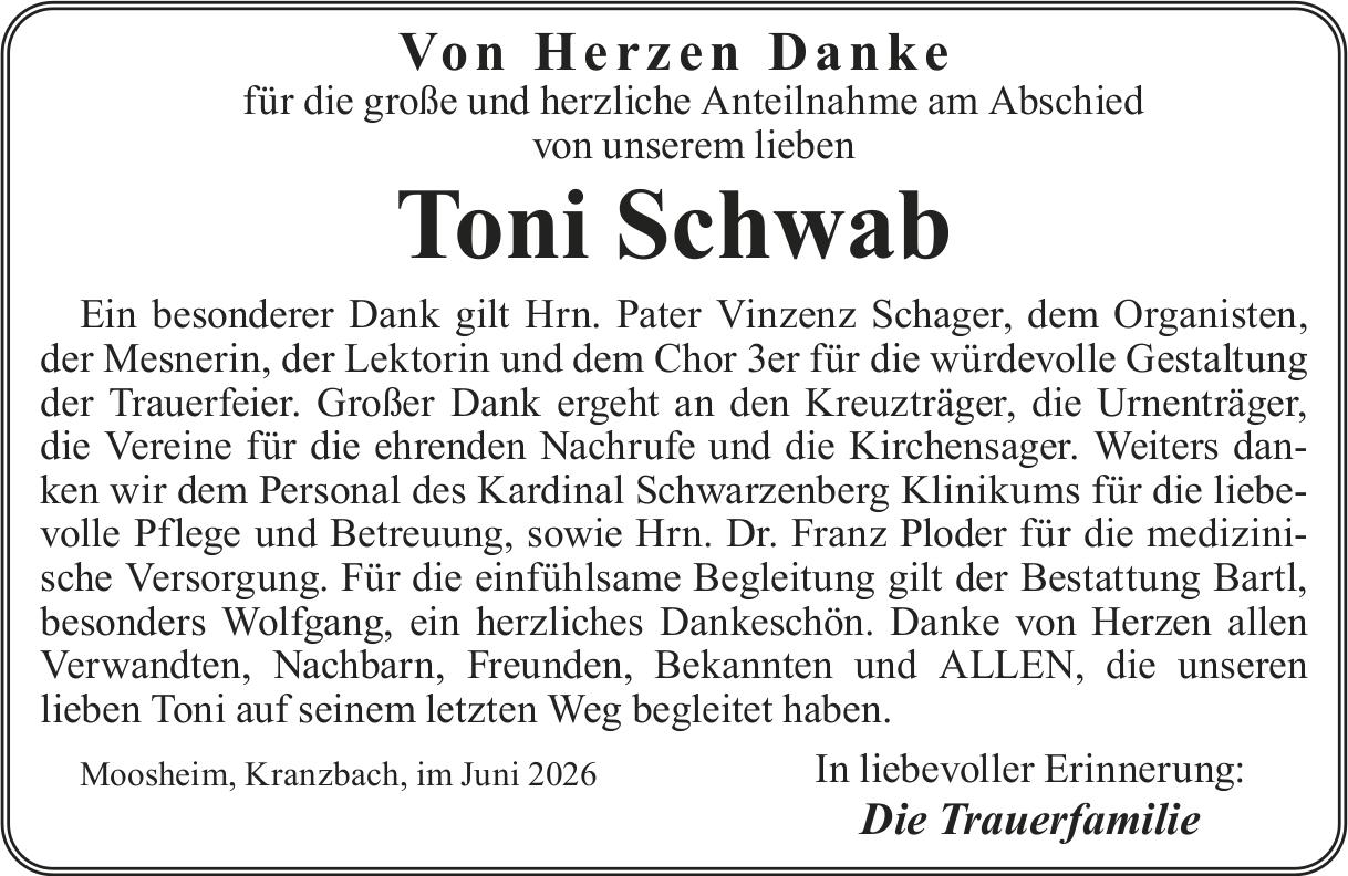 Schwab Toni, im Juni 2026 / DS
