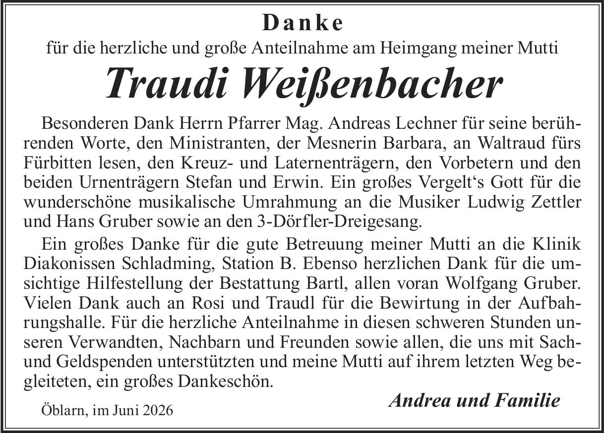 Weißenbacher Traudi, im Juni 2026 / DS