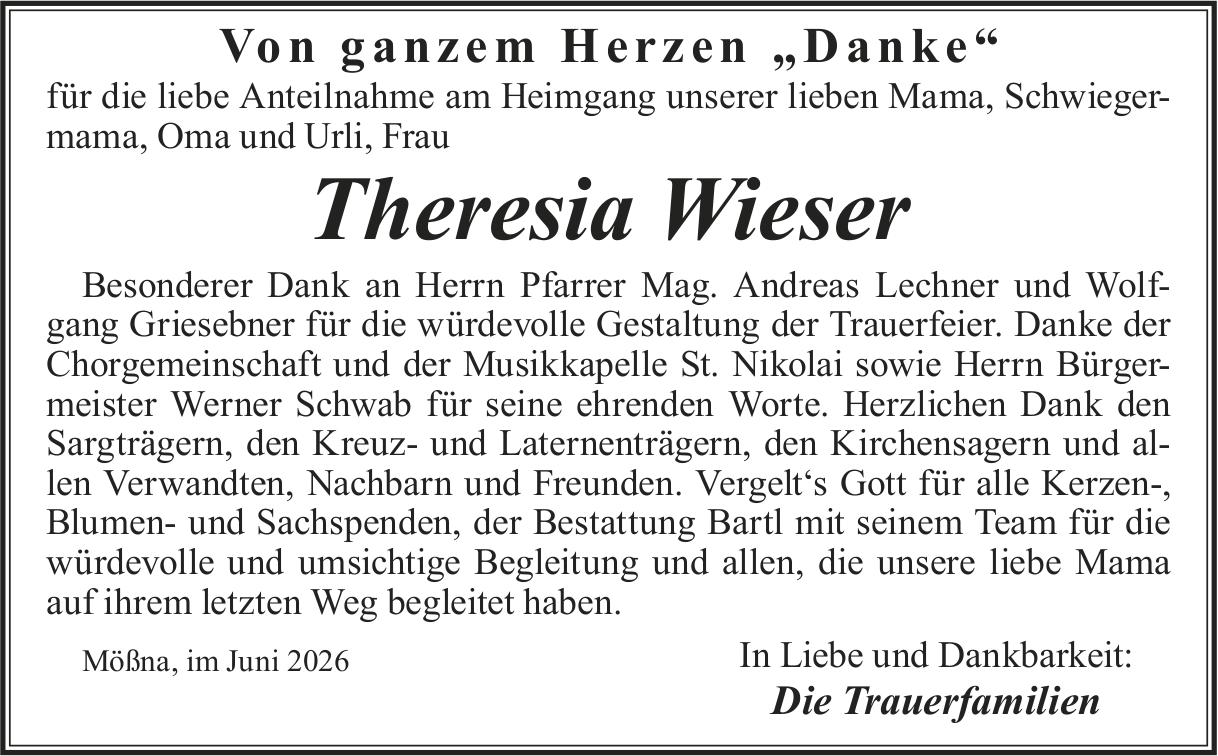 Wieser Theresia, im Juni 2026 / DS