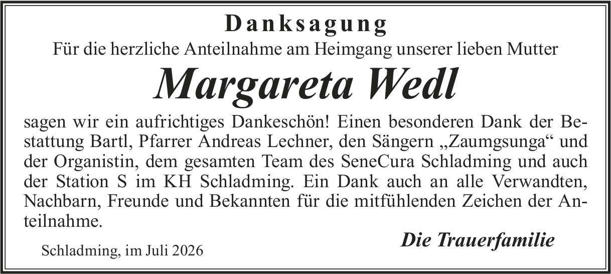 Wedl Margareta, im Juli 2026 / DS