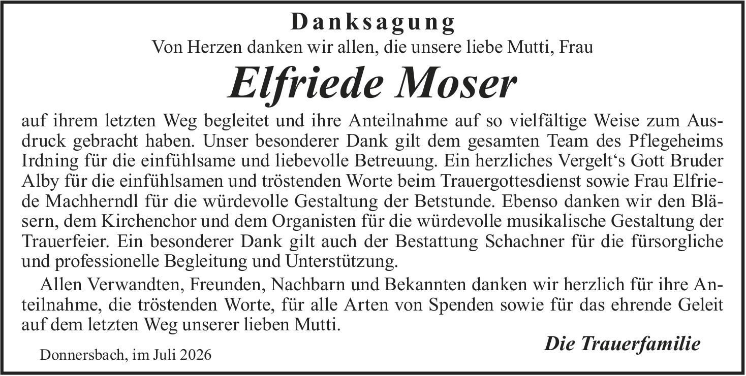 Moser Elfriede, im Juli 2026 / DS