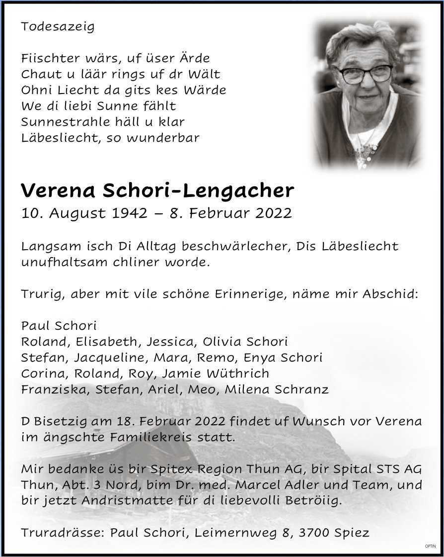 Verena Schori-Lengacher, Februar 2022 / TA