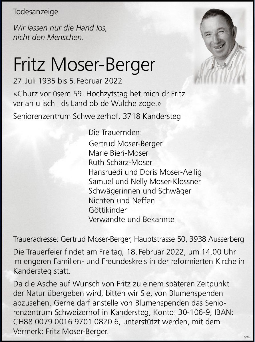 Fritz Moser-Berger, Februar 2022 / TA