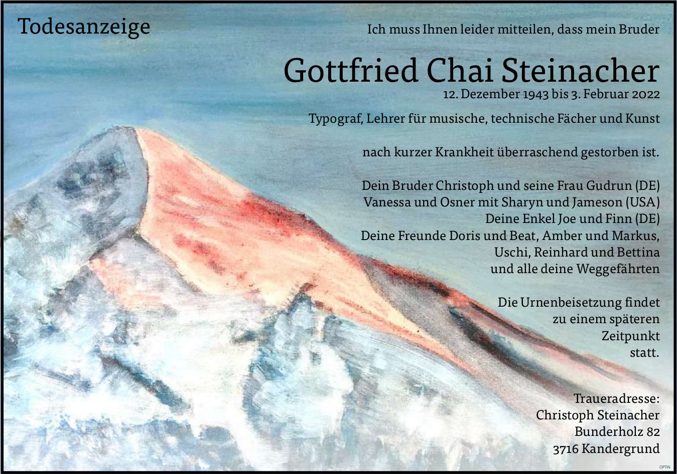 Gottfried Chai Steinacher, Februar 2022 / TA