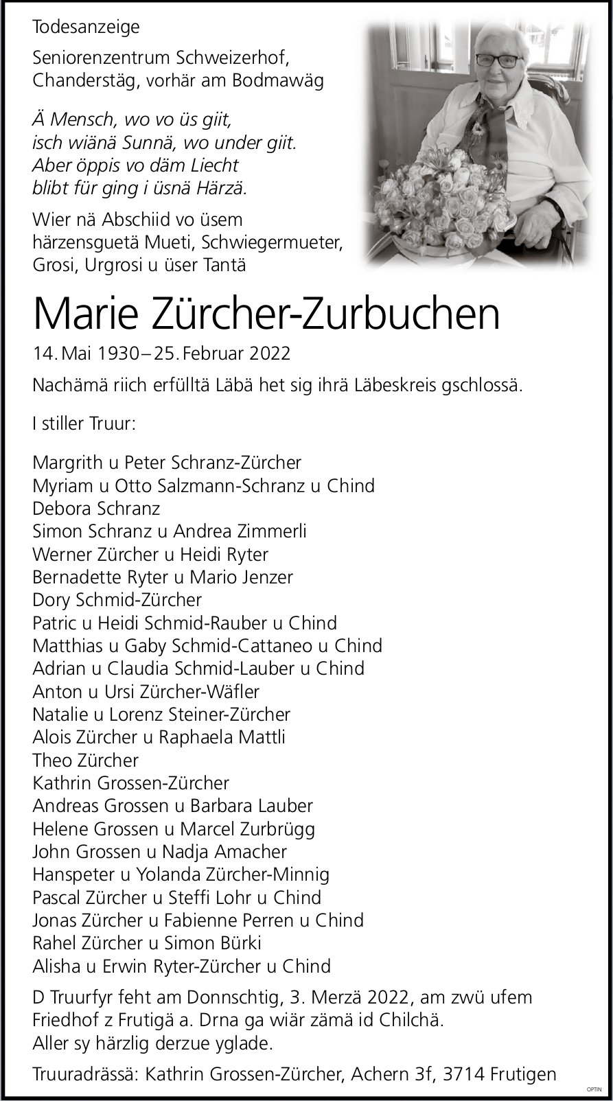 Marie Zürcher-Zurbuchen, Februar 2022 / TA
