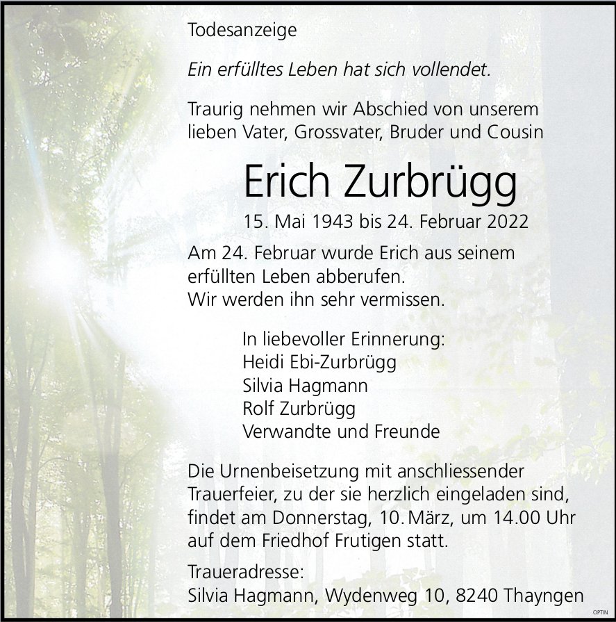 Erich Zurbrügg, Februar 2022 / TA