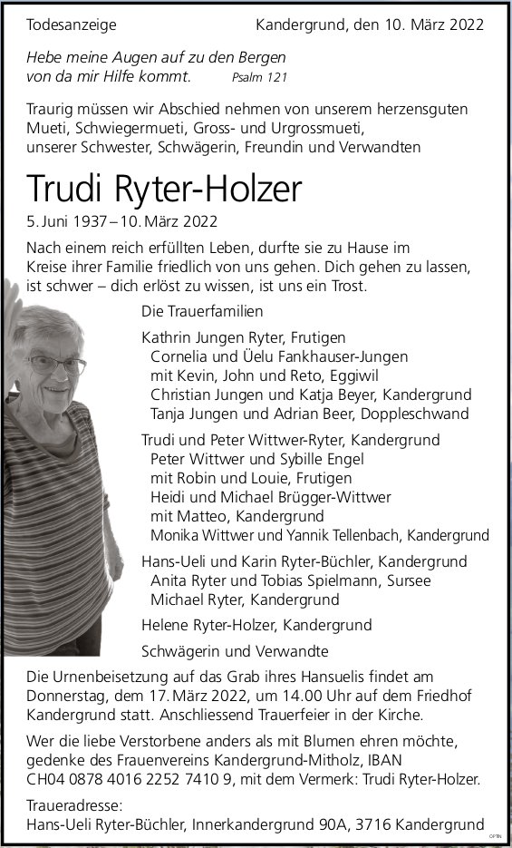 Trudi Ryter-Holzer, März 2022 / TA