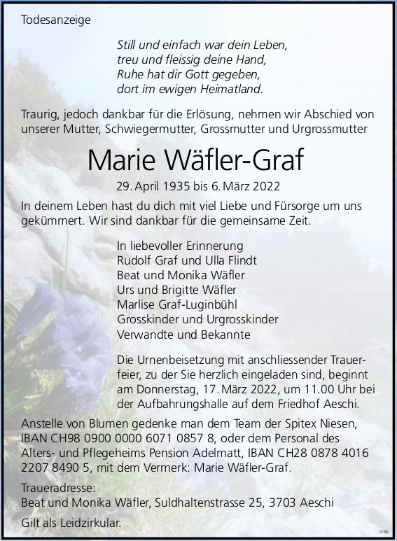 Marie Wäfler-Graf, März 2022 / TA