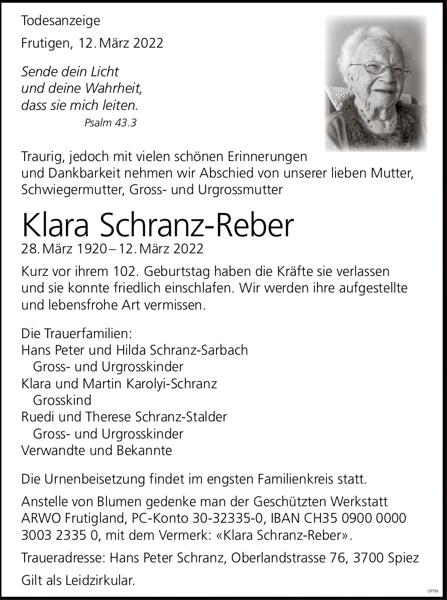 Klara Schranz-Reber, März 2022 / TA