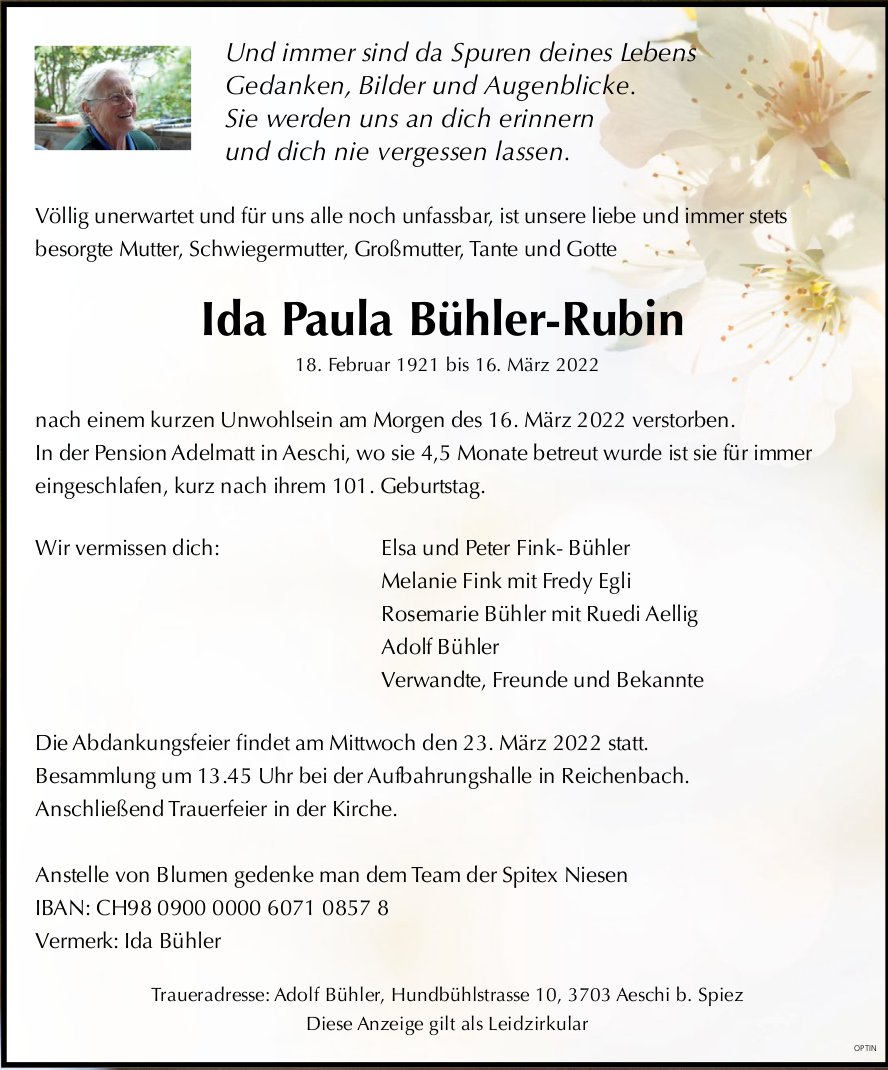 Ida Paula Bühler-Rubin, März 2022 / TA