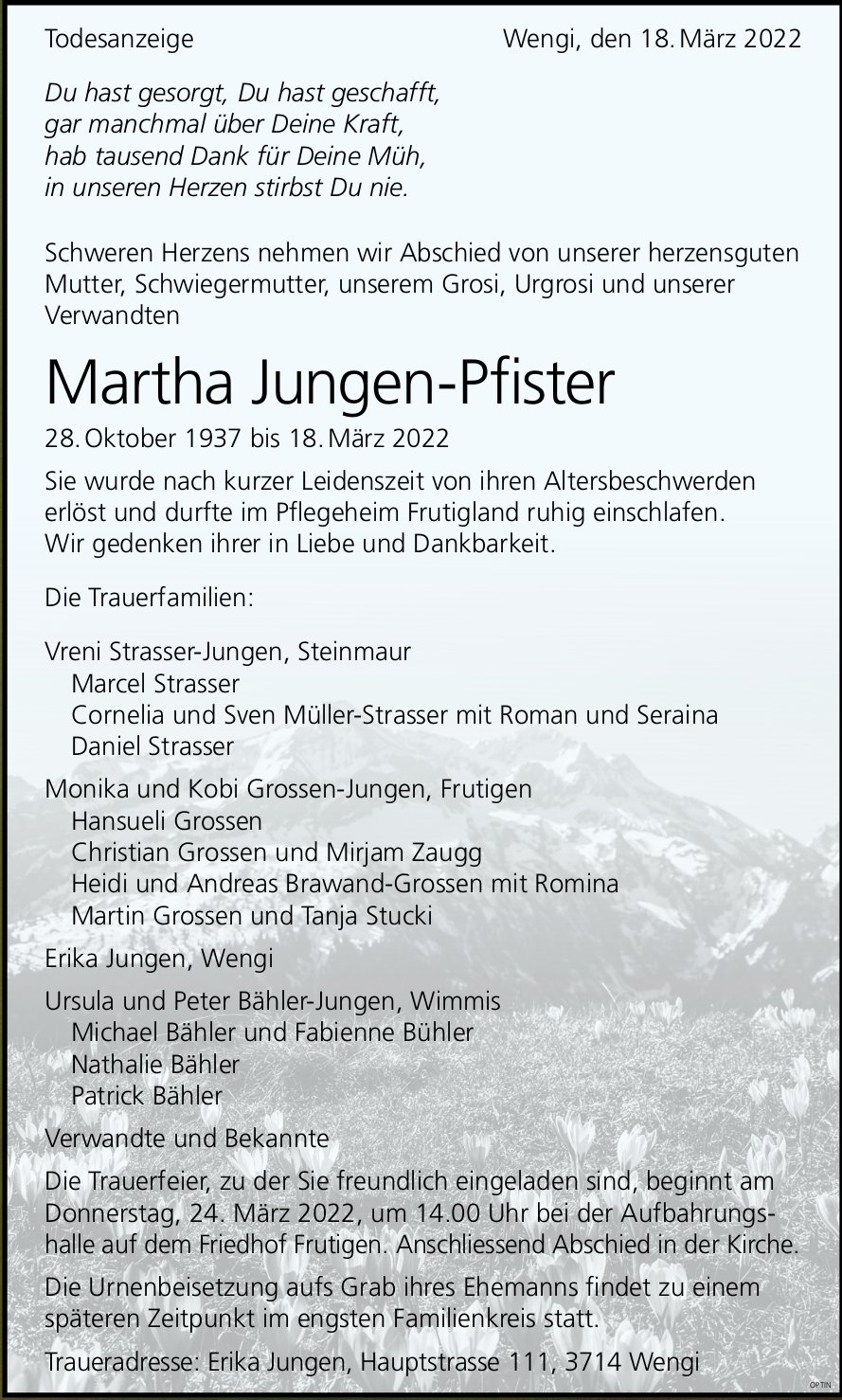 Martha Jungen-Pfister, März 2022 / TA
