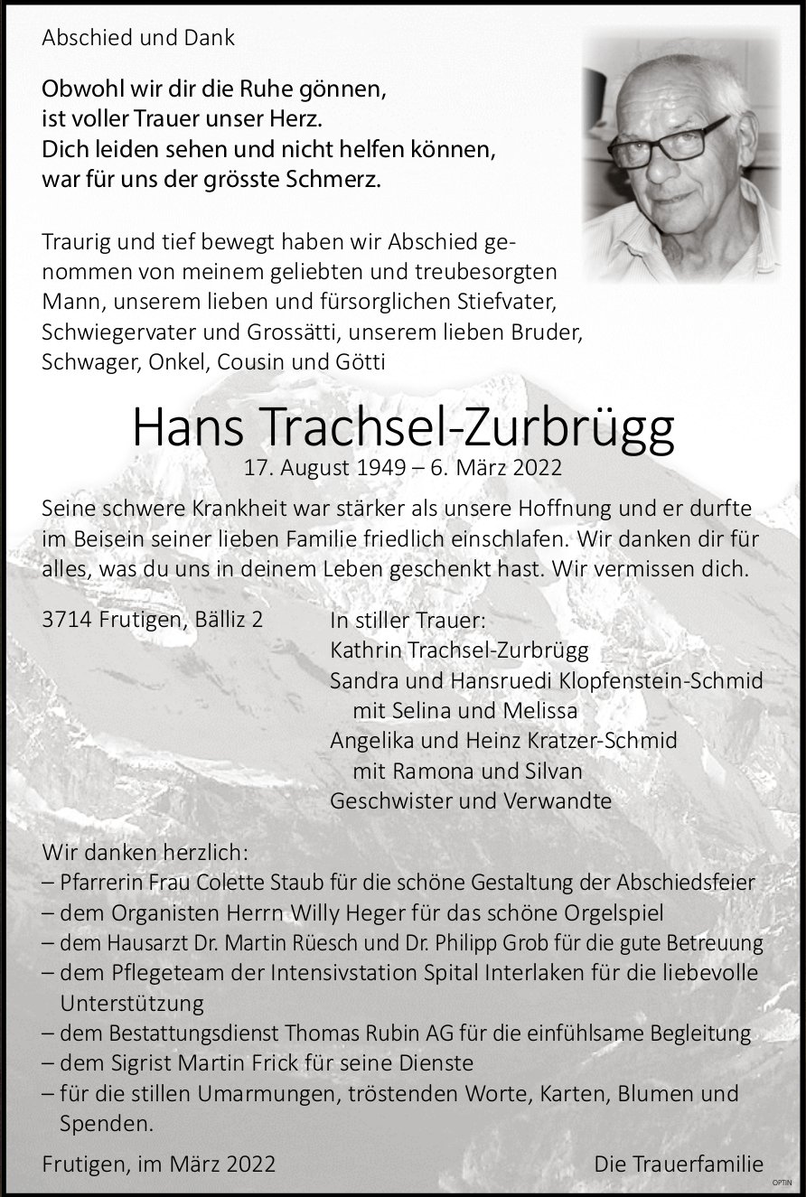 Hans Trachsel-Zurbrügg, März 2022 / TA
