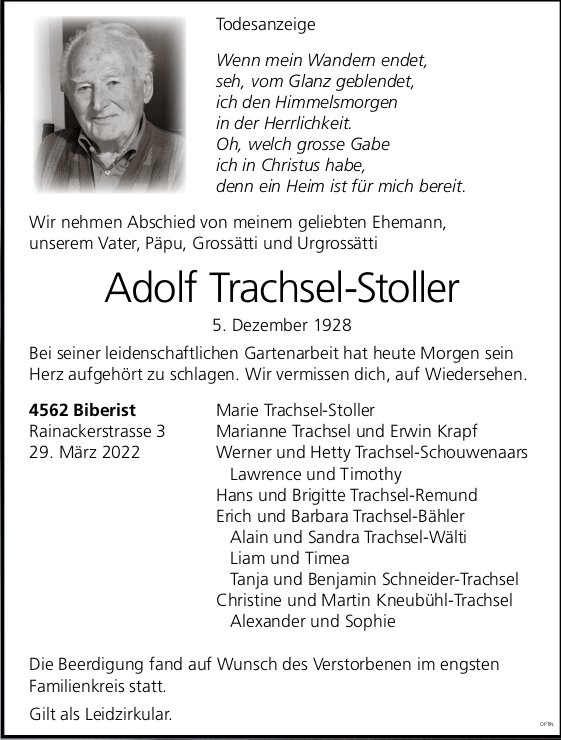 Adolf Trachsel-Stoller, März 2022 / TA