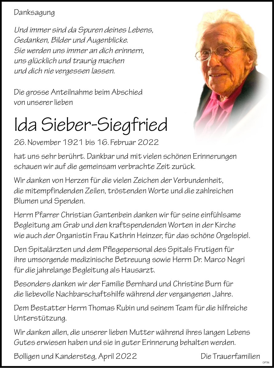 Ida Sieber-Siegfried, im April 2022 / DS