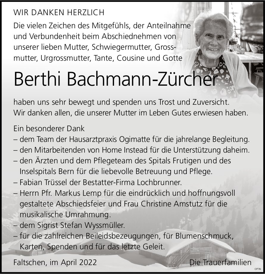 Berthi Bachmann-Zürcher, im April 2022 / DS