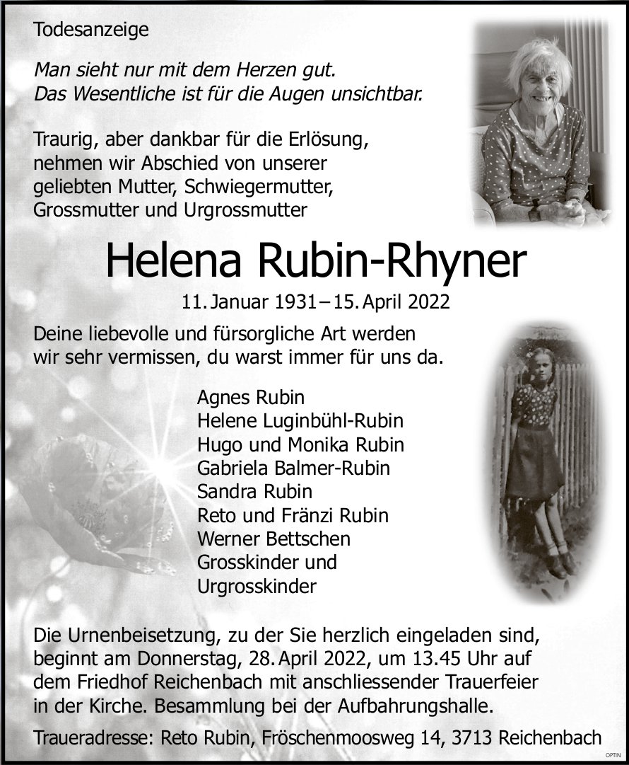 Helena Rubin-Rhyner, April 2022 / TA