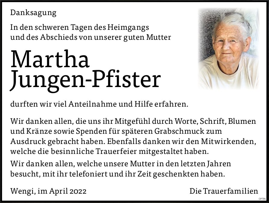 Martha Jungen-Pfister, im April 2022 / DS