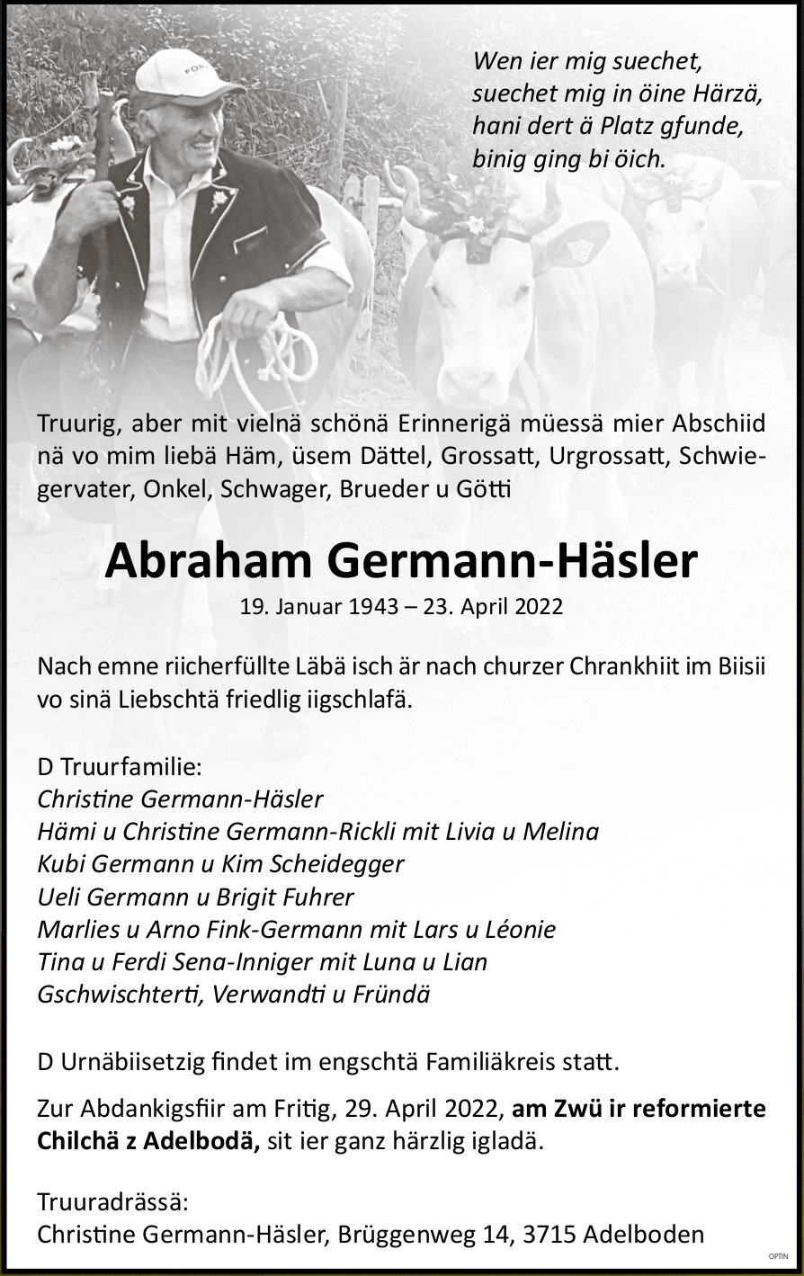 Abraham Germann-Häsler, April 2022 / TA