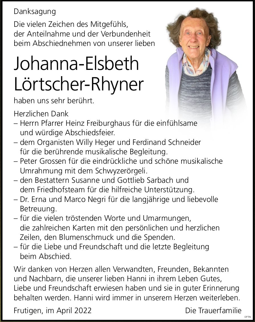 Johanna-Elsbeth Lörtscher-Rhyner, im April 2022 / DS