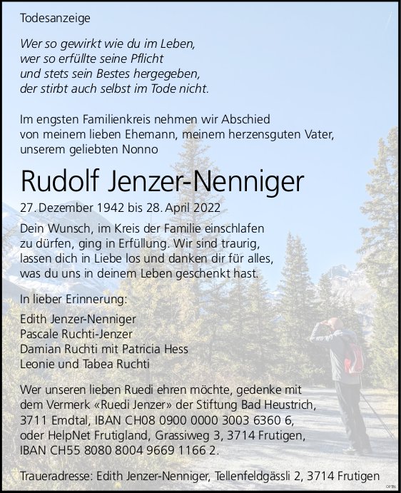 Rudolf Jenzer-Nenniger, April 2022 / TA