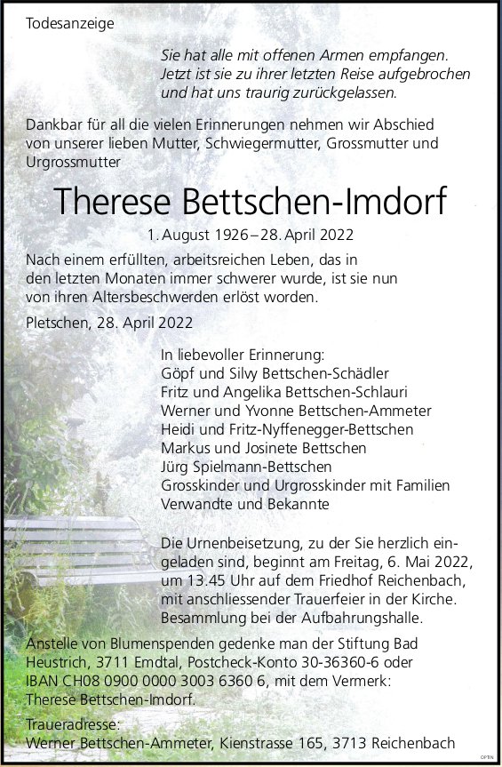 Therese Bettschen-Imdorf, April 2022 / TA