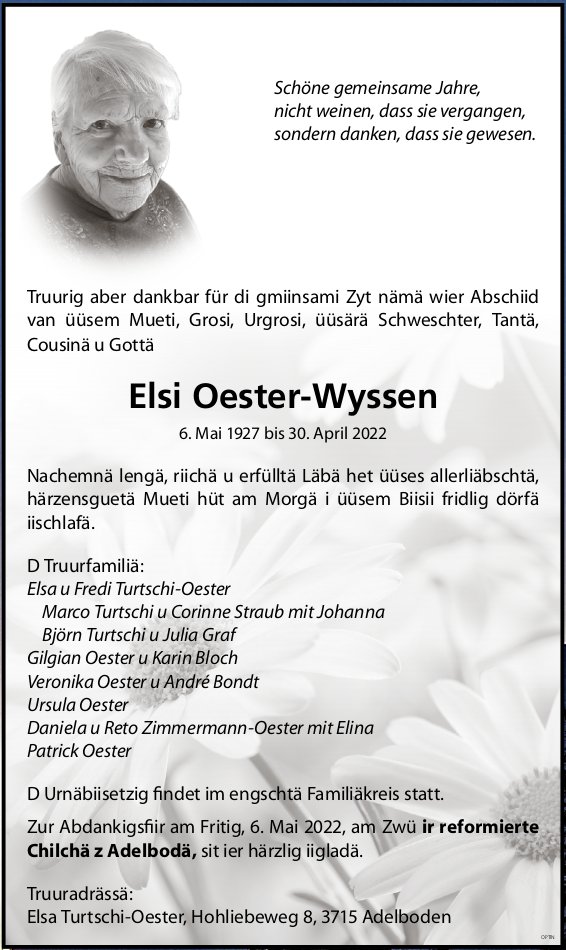 Elsi Oester-Wyssen, April 2022 / TA