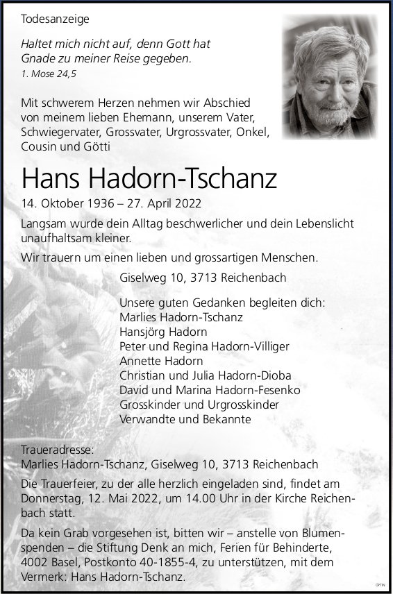 Hans Hadorn-Tschanz, April 2022 / TA
