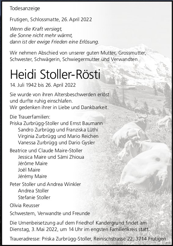 Heidi Stoller-Rösti, April 2022 / TA